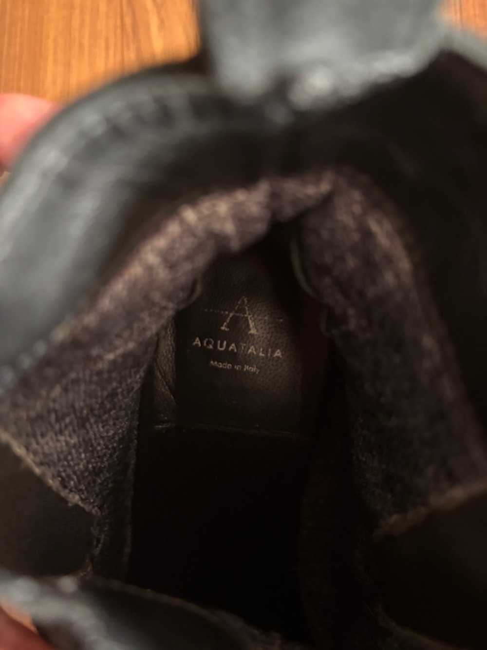 Aquatalia Black Leather Ankle Boot with Textile Liner